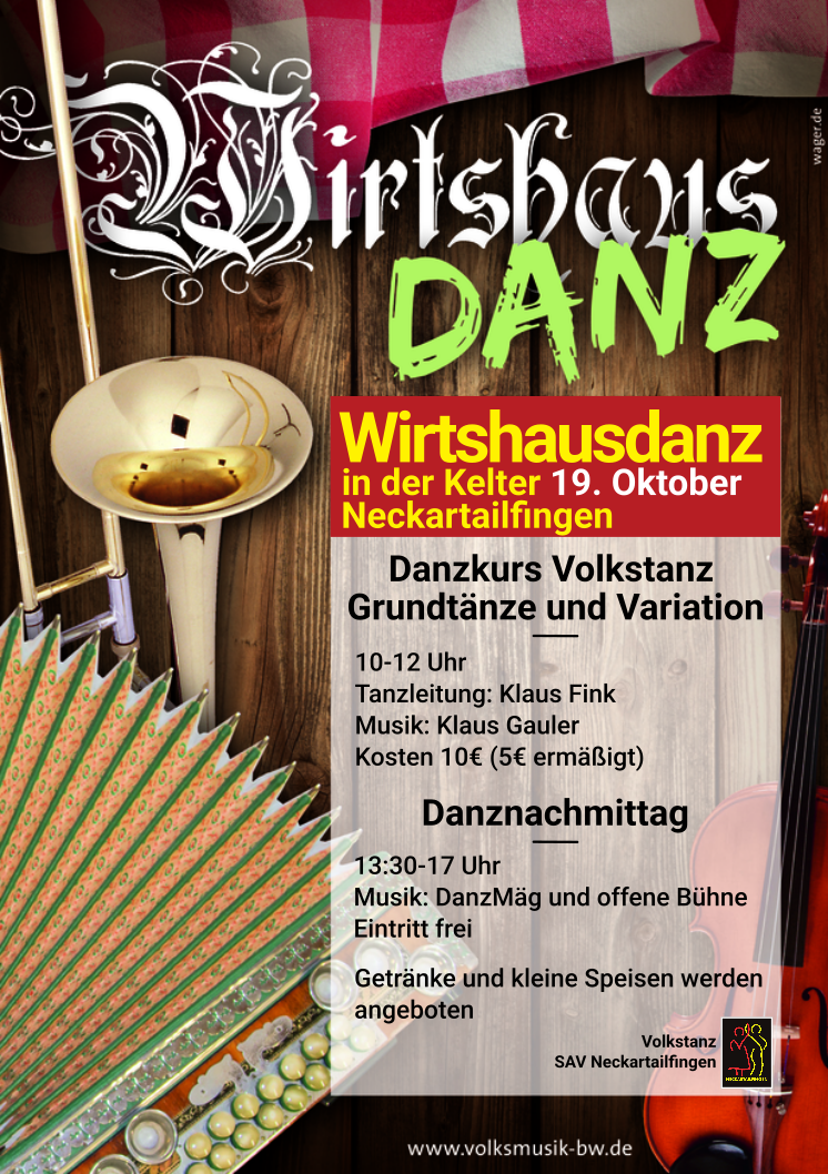 Wirtshausdanz in der Kelter Danzkurs 10-12:00, 10€, 5€ Ermäßigt, Danznachmittag eintritt frei 13:30-17:00